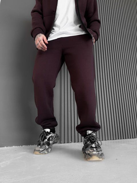 Мужские утепленные спортивные oversize брюки в коричневом цвете krr14 фото