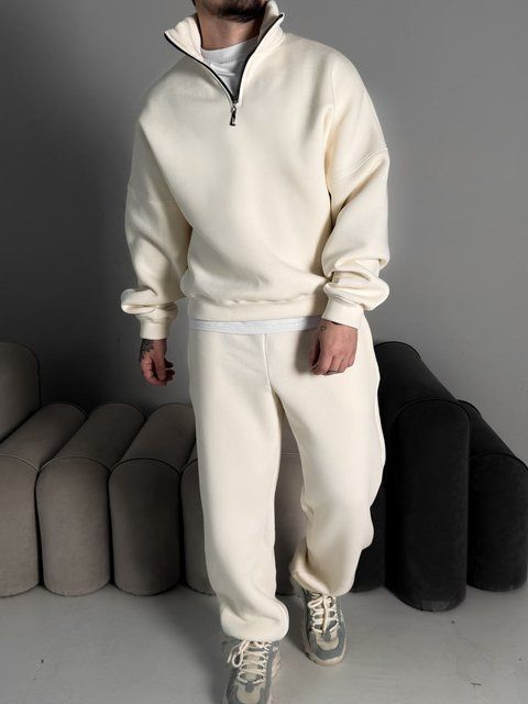 Чоловічий oversize костюм світшот+штани у білому кольорі kos54 фото