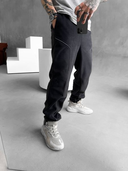Мужские oversize флисовые брюки в графитовом цвете v13 фото