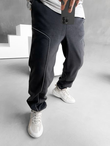 Мужские oversize флисовые брюки в графитовом цвете v13 фото
