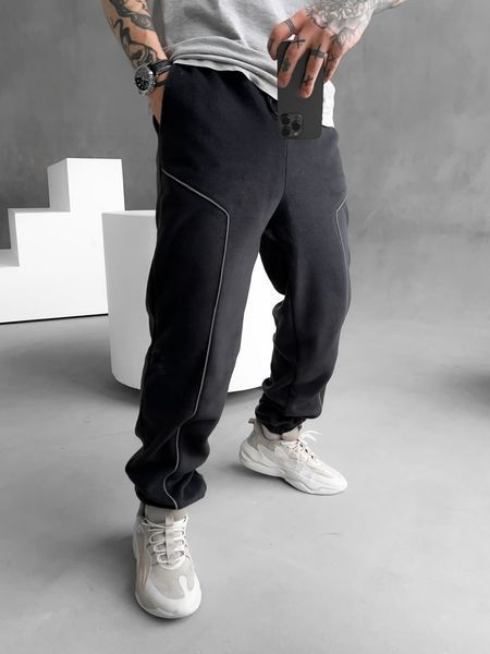 Мужские oversize флисовые брюки в графитовом цвете v13 фото