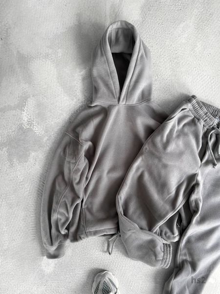 Мужской oversize флисовый костюм в сером цвете hs2 фото