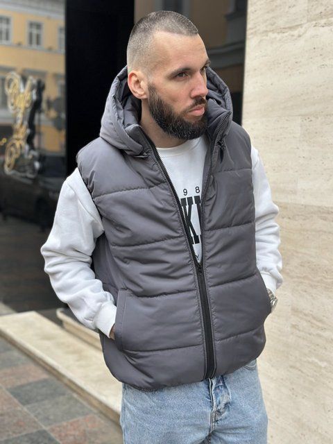 Чоловіча жилетка з капюшоном у сірому кольорі 415grey фото