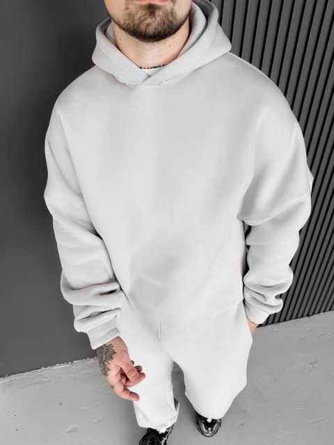 Чоловіче oversize худі у сірому кольорі xu44 фото