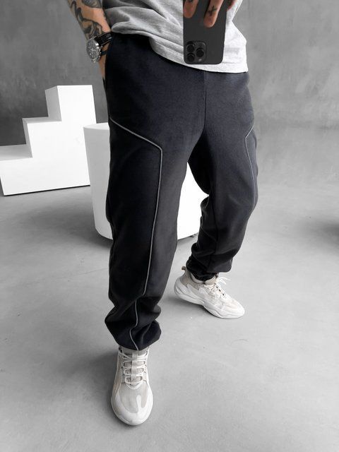 Мужские oversize флисовые брюки в графитовом цвете v13 фото