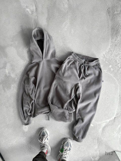 Мужской oversize флисовый костюм в сером цвете hs2 фото