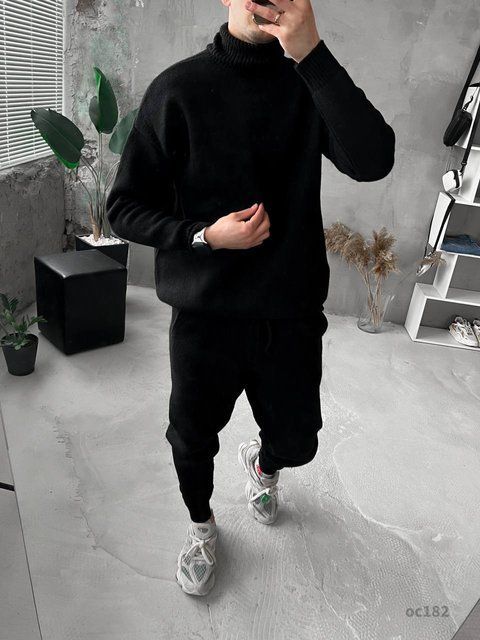 Мужской трикотажный костюм в черном цвете oc182 фото