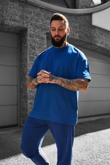 Мужская oversize футболка в синем цвете 1789922740 фото