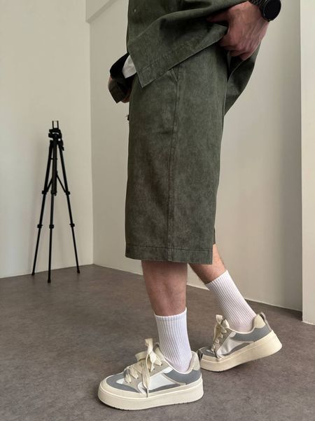 Чоловічий oversize комплект сорочка + шорти у кольорі хакі bm348-S фото