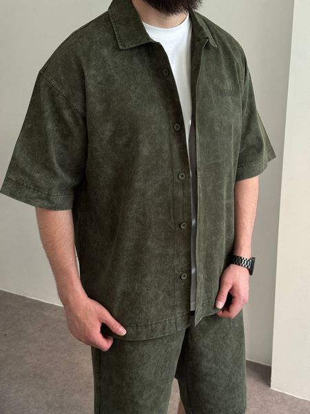 Чоловічий oversize комплект сорочка + шорти у кольорі хакі bm348-S фото