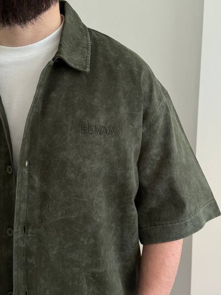 Чоловічий oversize комплект сорочка + шорти у кольорі хакі bm348-S фото