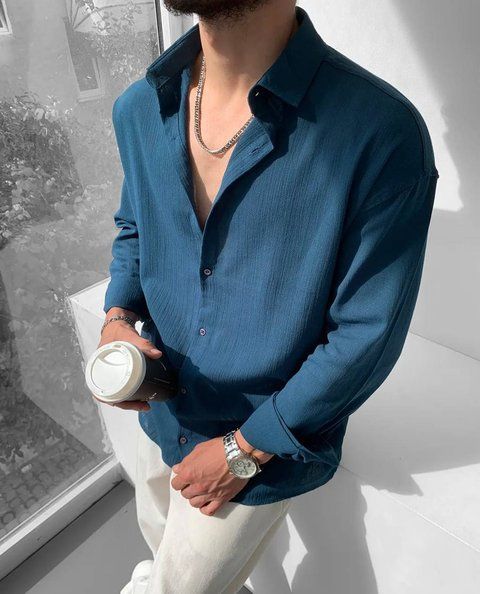 Мужская oversize рубашка в синем цвете gm898 фото