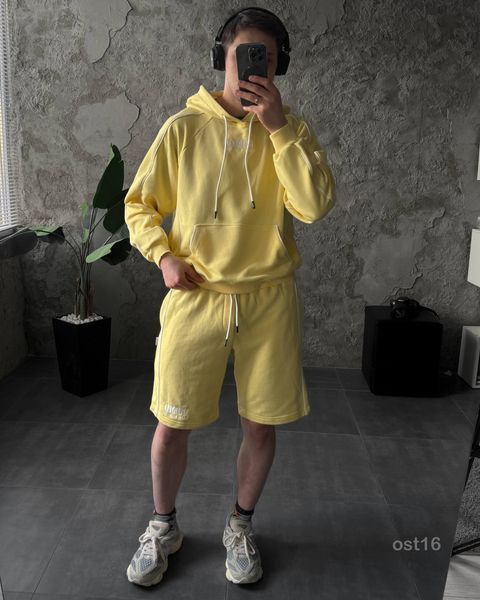 Мужской oversize костюм худи+шорты в желтом цвете ost16-S фото