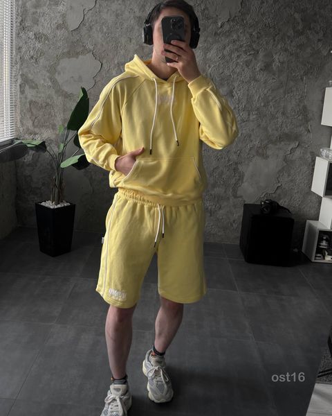 Мужской oversize костюм худи+шорты в желтом цвете ost16-S фото