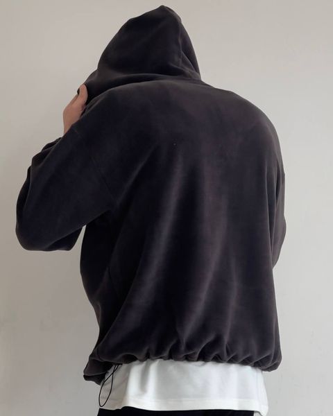 Мужское флисовое oversize худи в черном цвете u01402 фото
