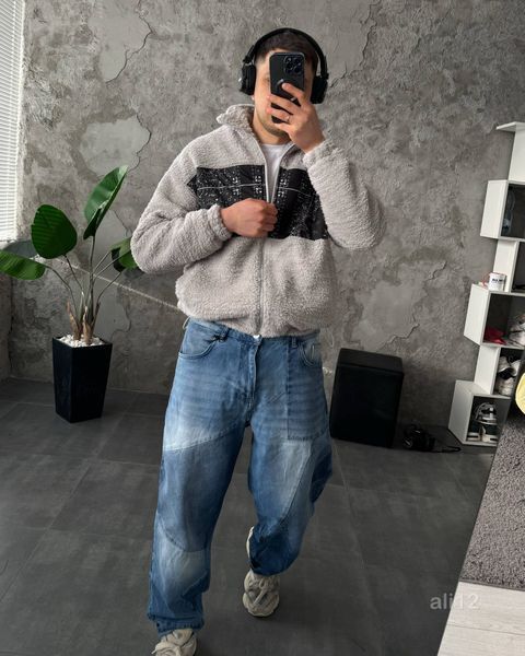 Чоловічий oversize бомбер з принтом у сірому кольорі ali12n фото