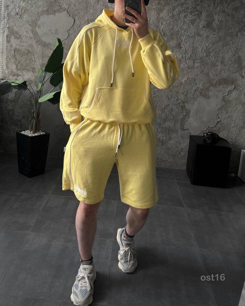 Чоловічий oversize костюм худі+шорти у жовтому кольорі ost16-S фото