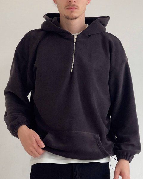 Мужское флисовое oversize худи в черном цвете u01402 фото