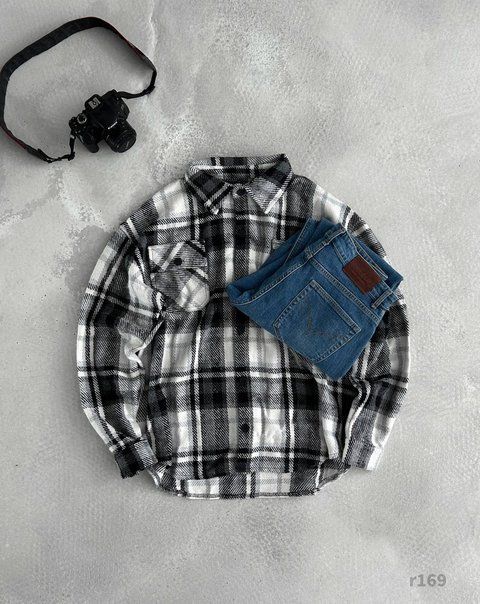 Мужская oversize рубашка в клетку r169 фото