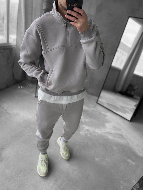 Чоловічий oversize костюм на флісі у сірому кольорі pgt3n фото