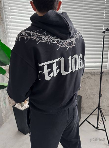 Мужской oversize костюм с принтом в графитовом цвете p26fhs2 фото