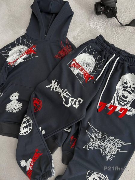 Мужской oversize костюм с принтом в графитовом цвете p21fhs2 фото
