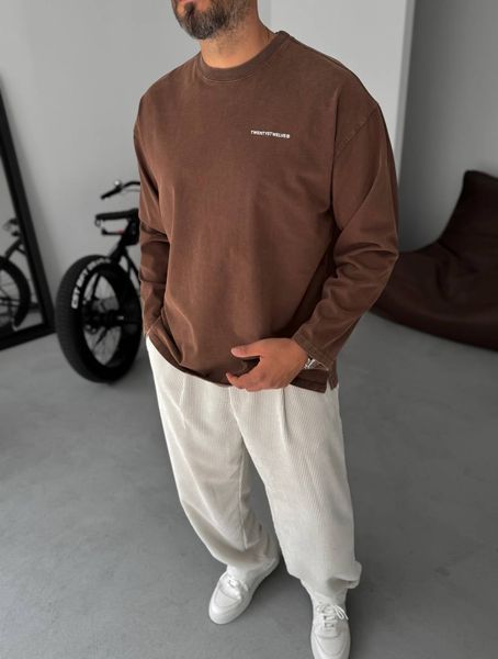 Чоловічий oversize лонгслів у коричневому кольорі tt2464 фото