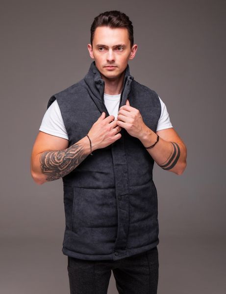 Чоловіча вельветова жилетка у сірому кольорі 2274gr фото
