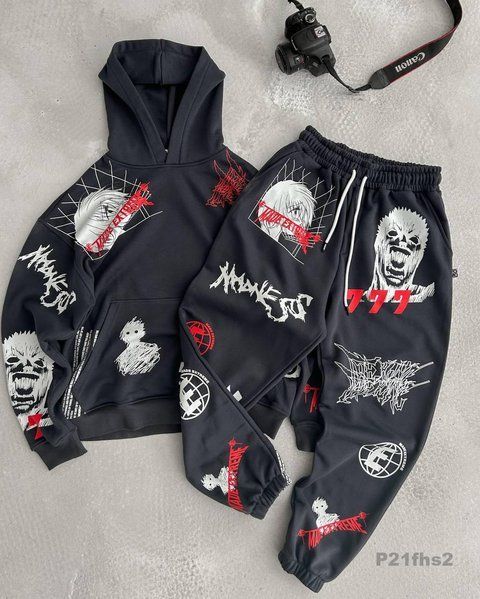 Мужской oversize костюм с принтом в графитовом цвете p21fhs2 фото
