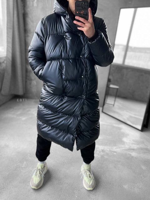 Чоловіча довга зимова куртка у синьому кольорі ebt1 фото