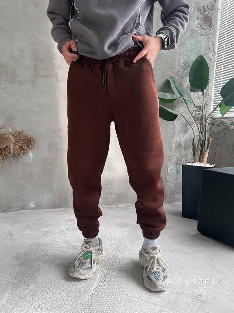 Мужские oversize джоггеры на флисе в коричневом цвете fstn12 фото