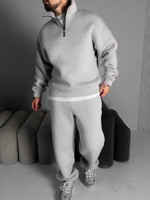 Чоловічий oversize костюм світшот+штани у сірому кольорі kos55 фото