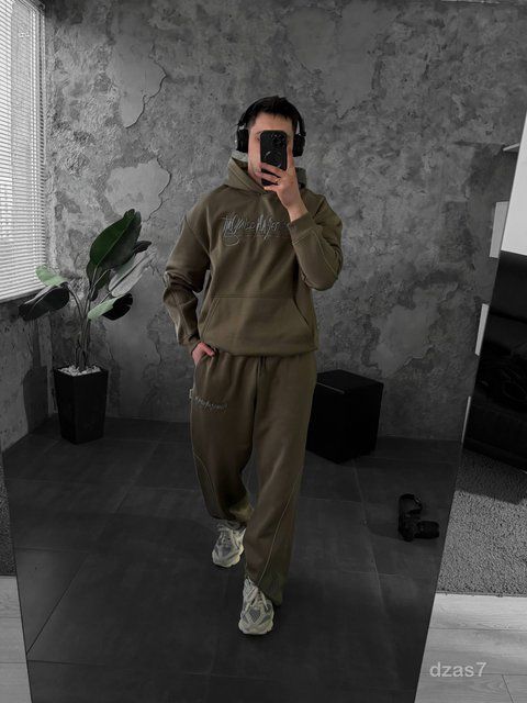 Мужской oversize спортивный костюм в цвете хаки dzas7n фото