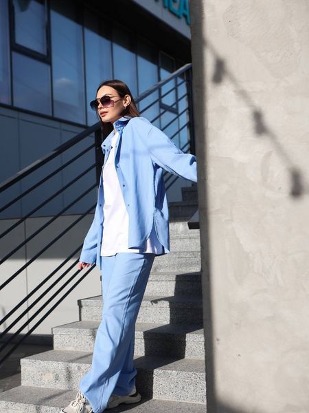 Жіночий oversize комплект сорочка + штани у блакитному кольорі ri5 фото