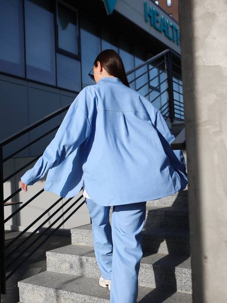 Жіночий oversize комплект сорочка + штани у блакитному кольорі ri5 фото