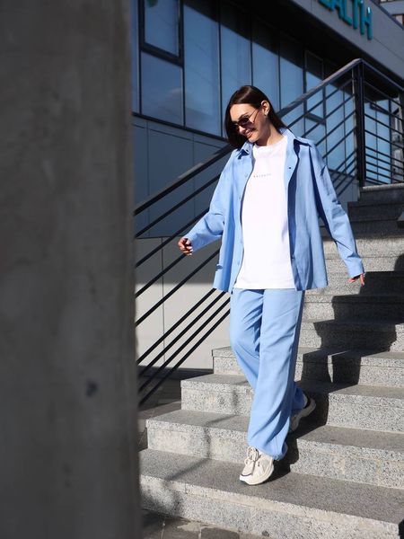 Жіночий oversize комплект сорочка + штани у блакитному кольорі ri5 фото