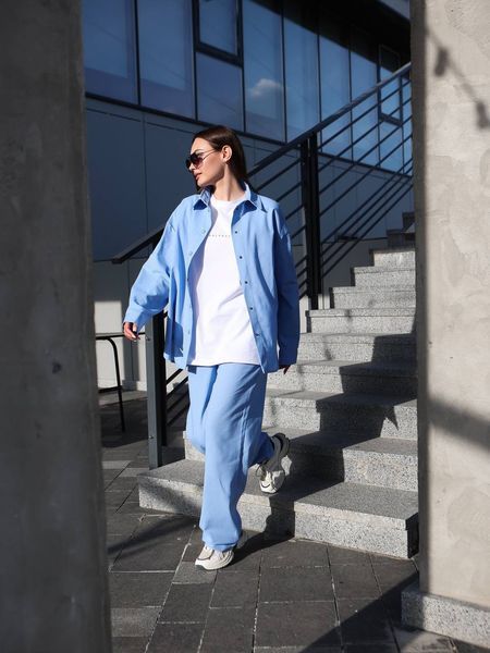 Жіночий oversize комплект сорочка + штани у блакитному кольорі ri5 фото