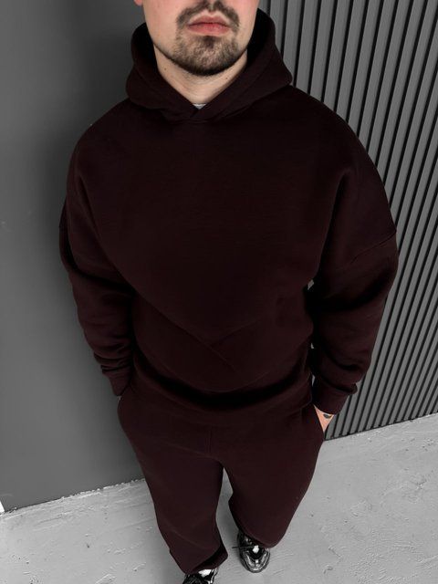 Чоловіче oversize худі у коричневому кольорі xu45 фото
