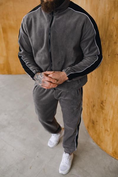 Чоловічий oversize флісовий костюм у графітовому кольорі a0089hr фото