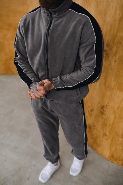 Чоловічий oversize флісовий костюм у графітовому кольорі a0089hr фото