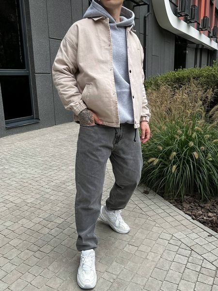Мужская oversize джинсовая куртка в бежевом цвете gs2388 фото