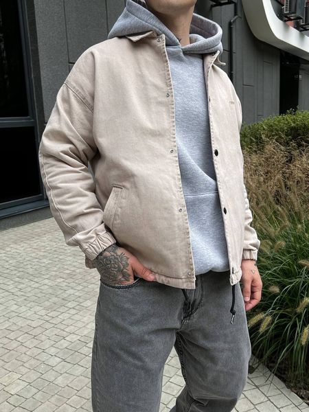 Мужская oversize джинсовая куртка в бежевом цвете gs2388 фото