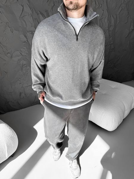 Чоловічий oversize светр на блискавці у  графітовому кольорі sz5 фото