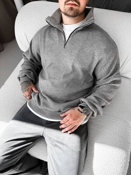 Чоловічий oversize светр на блискавці у  графітовому кольорі sz5 фото