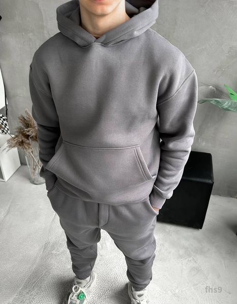 Мужской oversize костюм худи+брюки в темно-сером цвете fhs9 фото