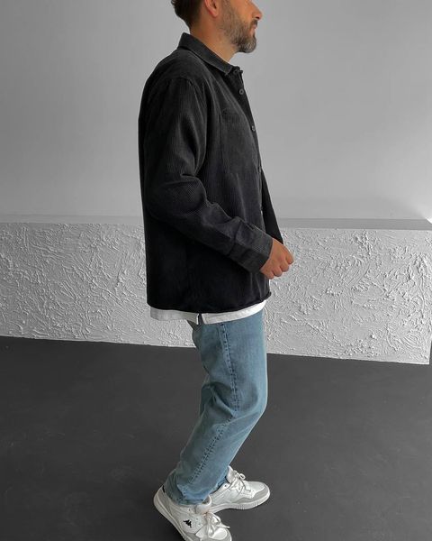Чоловіча oversize сорочка у чорному кольорі r00802-S-M фото