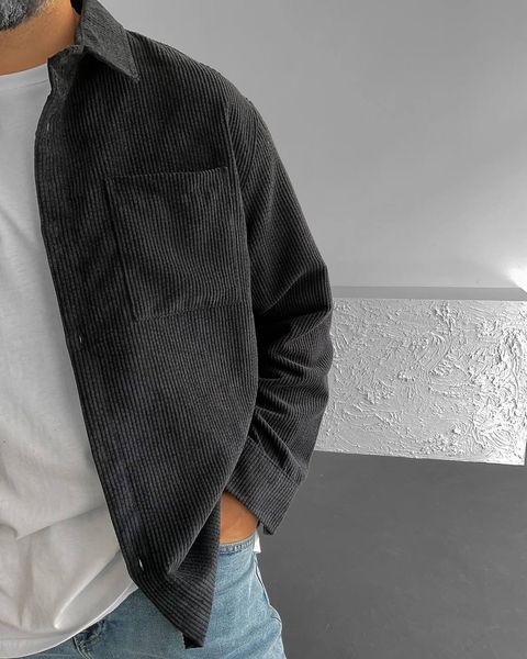 Чоловіча oversize сорочка у чорному кольорі r00802-S-M фото