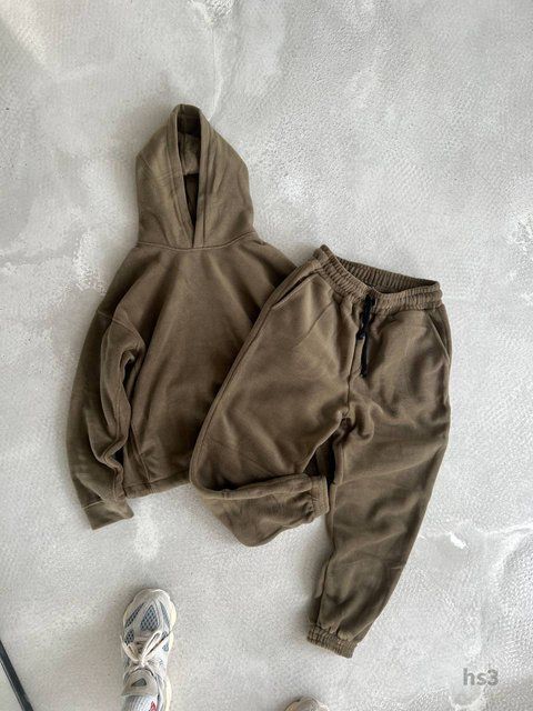 Мужской oversize флисовый костюм в цвете хаки hs3 фото