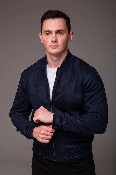 Чоловічий замшевий бомбер у темно-синьому кольорі 2503sn-M фото