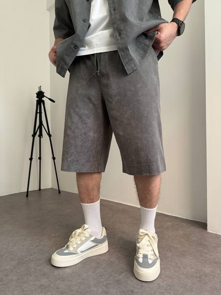 Мужской oversize комплект рубашка + шорты в сером цвете bm349-S фото